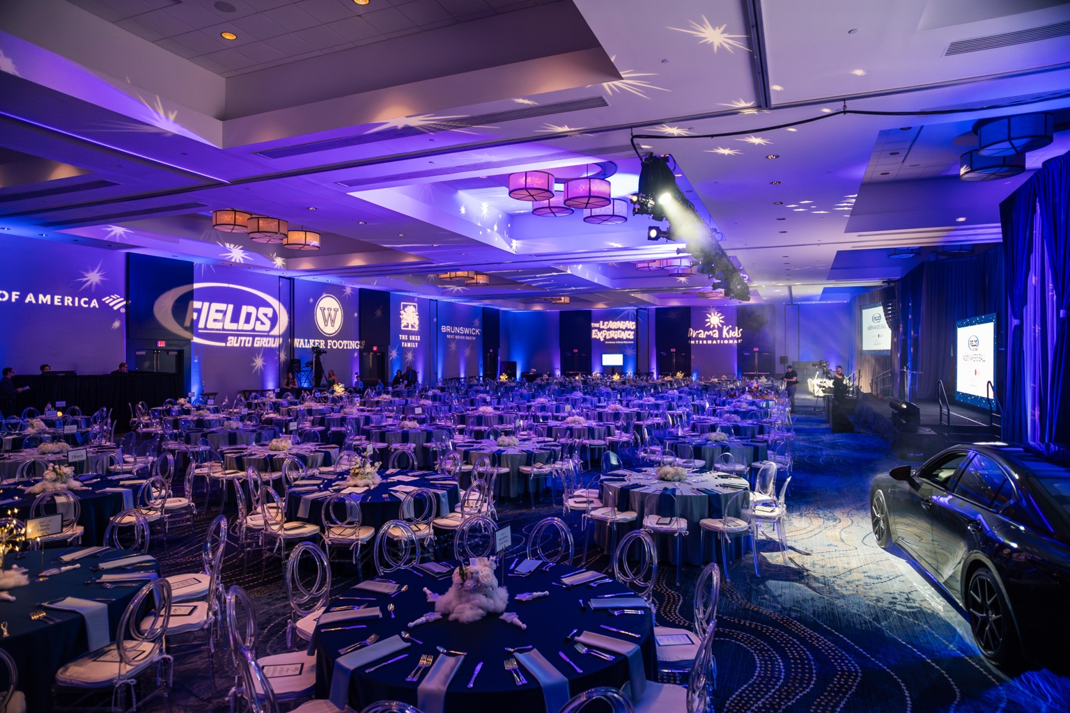 Jacksonville corporate event photography — ballroom set for gala dinner